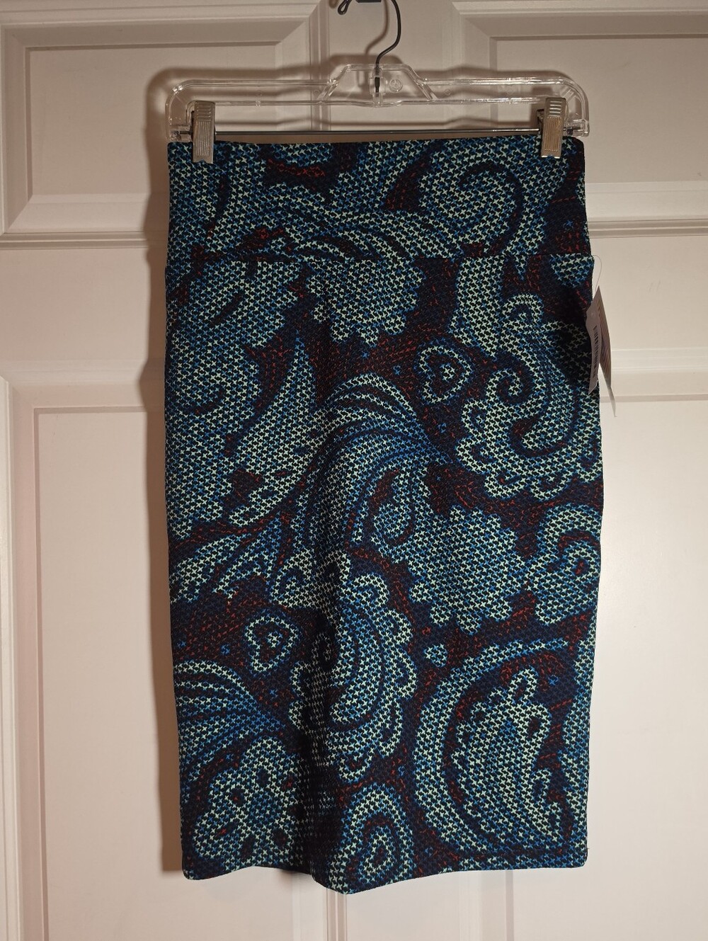 NWT Lularoe Cassie Paisley Knit Pencil Skirt in Teal and Blue XS
